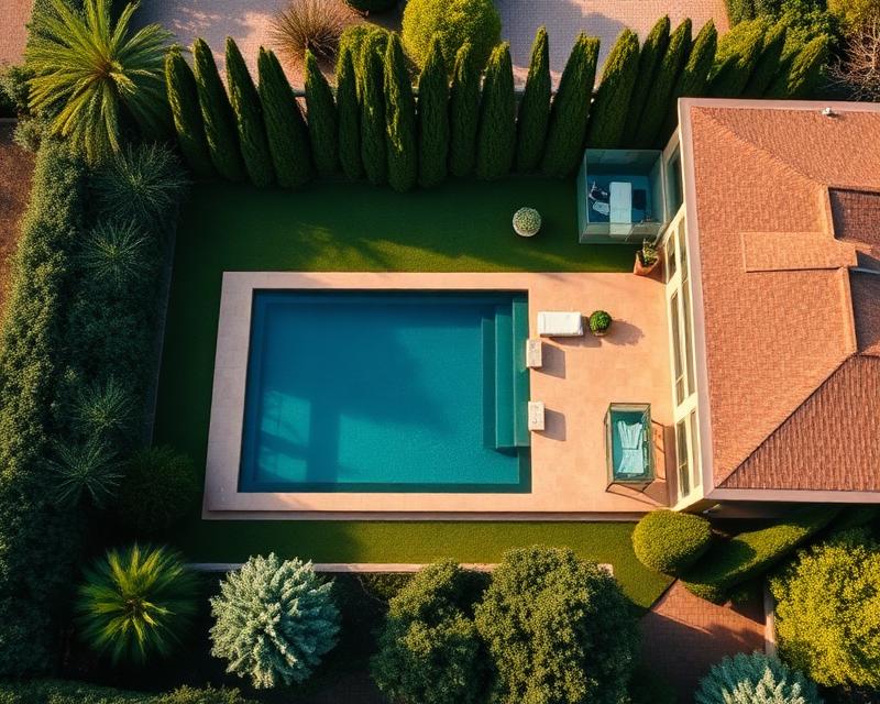 Aerial view of an estate pool
