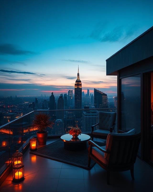 Penthouse balcony at dusk